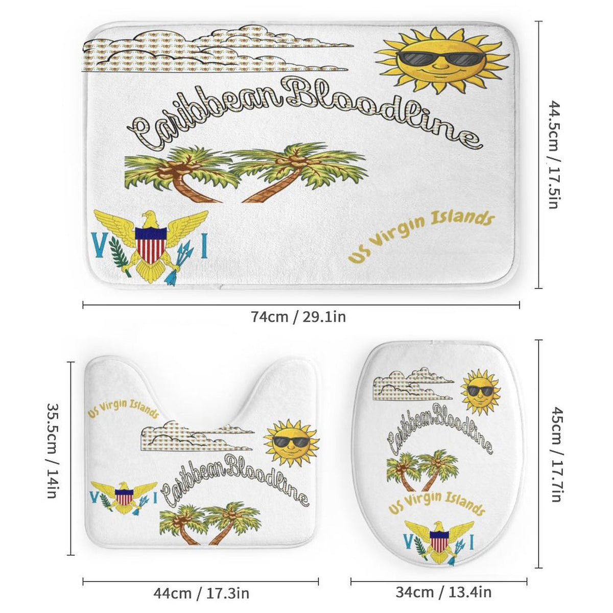 Shower Curtain Set with 3 Rugs