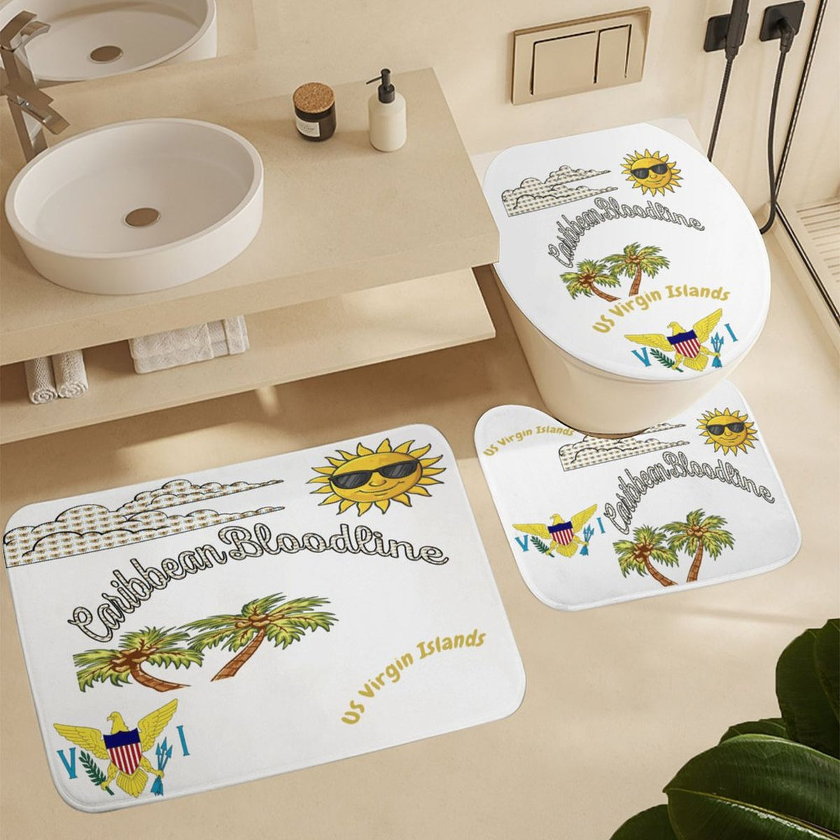 Shower Curtain Set with 3 Rugs